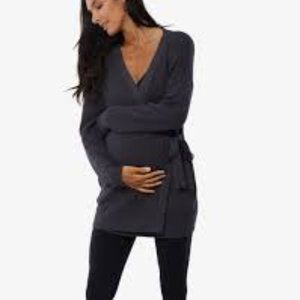 INGRID & ISABEL ASPHALT GRAY WRAP NURSING CARDIGAN, SMALL